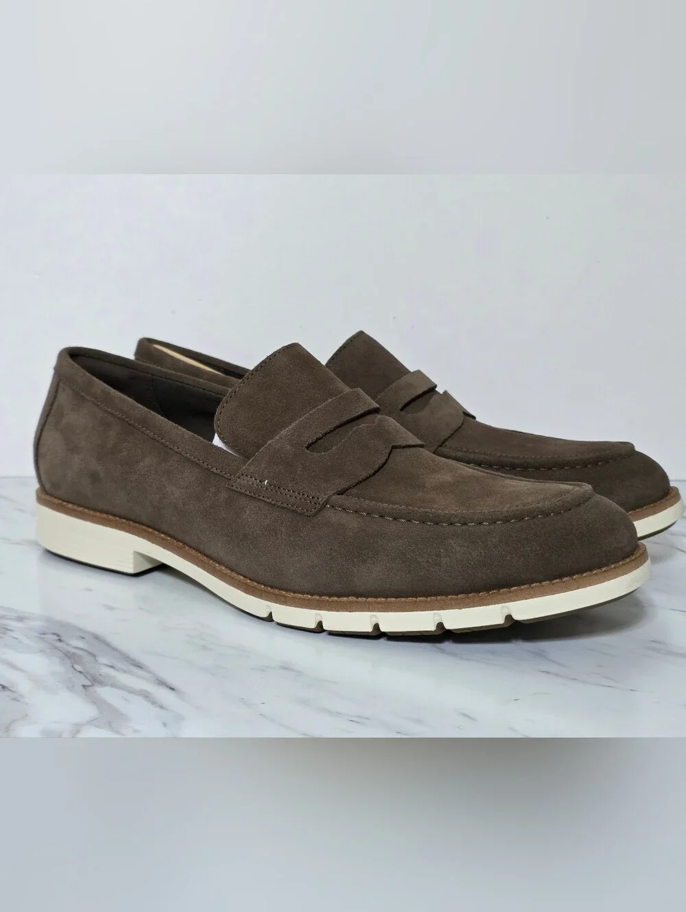 Cole Haan Brown Suede Slip-On Penny Loafers